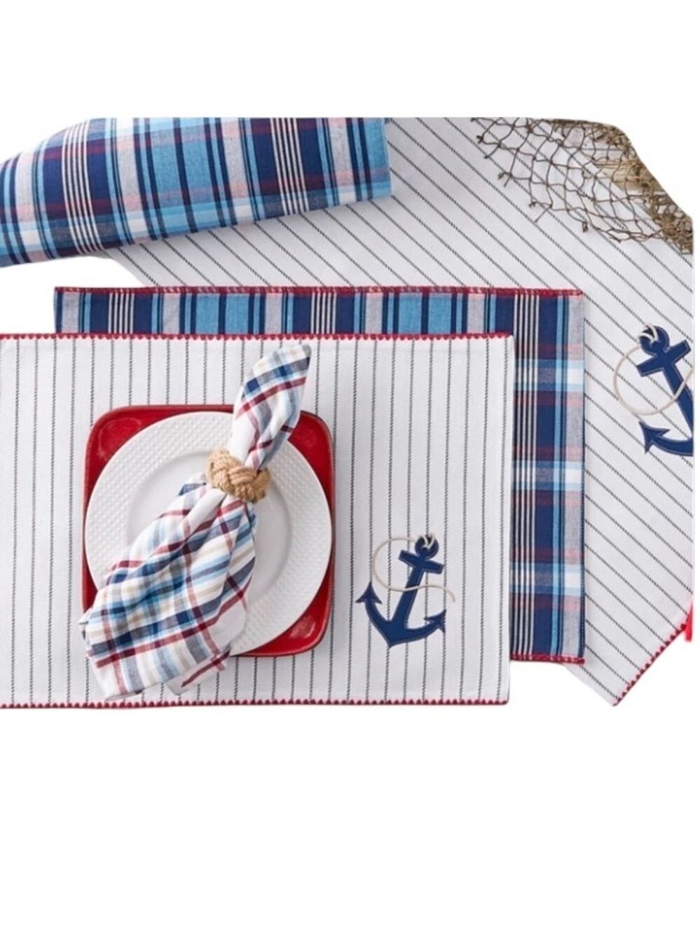 Design Imports Drop Anchor Embellished Set of 4 Cloth Napkins and 4 Placemats